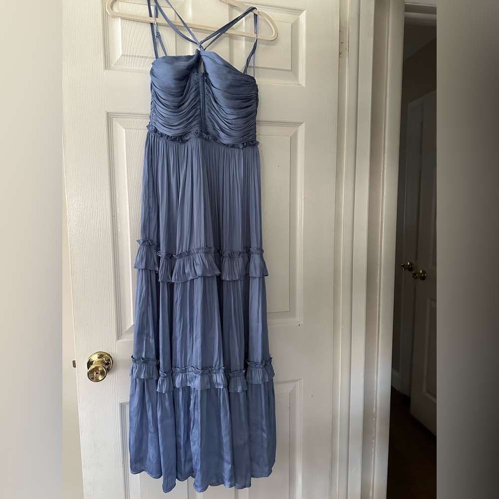 Aqua Elegant Blue Ruffled Maxi Dress